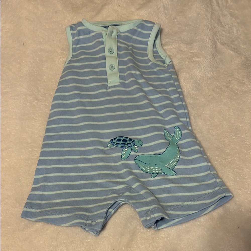 Little Me Blue and White Striped Baby Romper